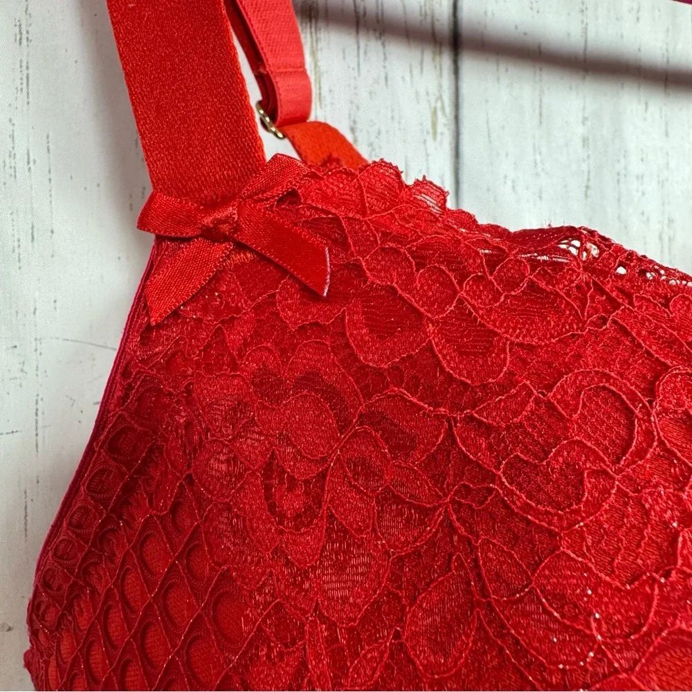 Cacique Red Lace Boost Balconette Bra 42DD Sexy Plus Size Lingerie Push Up - Picture 6 of 15